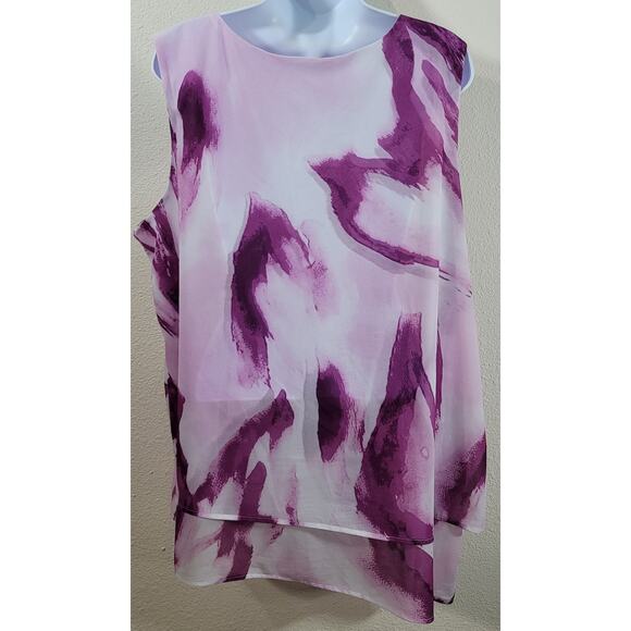 Lane Bryant White Purple Layered Asymmetrical Hem Top 14 16 Lightweight Soft - Picture 3 of 4